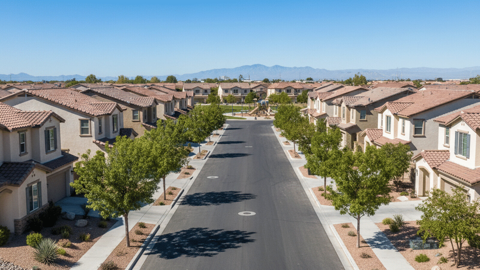 Las Vegas residential neighborhood with mature trees and single-family homes — Las Vegas real estate 2026
